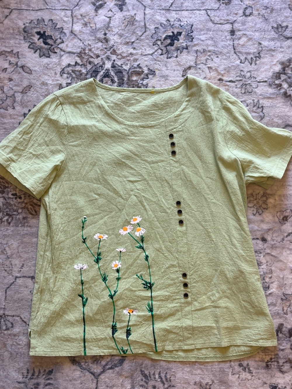 Linen Daisy Button Blouse Coastal Grandma Cottagecore Top L